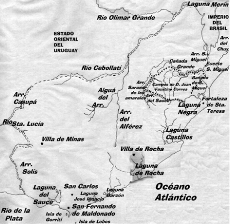 Mapa 1 Ubicación de los campos de Don Juan Faustino Correa.  Año  1831