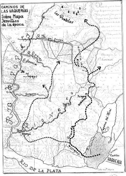 Ruta seguida por los jesuitas en su tropeada desdela Vaqueríadel Mar en Rocha