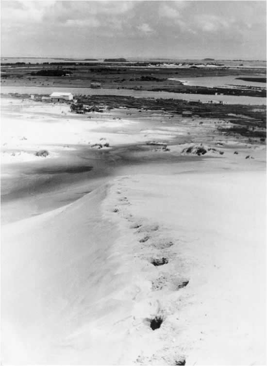 Las dunas y la barra del arroyo Valizas, cuando aún no existía el rancherío (aprox. 1950)