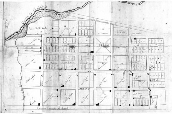 Plano provisorio levantado para el reclamo por el cierre de calles por H. Ureta (1914).