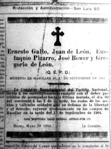 Obituario publicado en “El Civismo”  (30 de mayo de 1905)