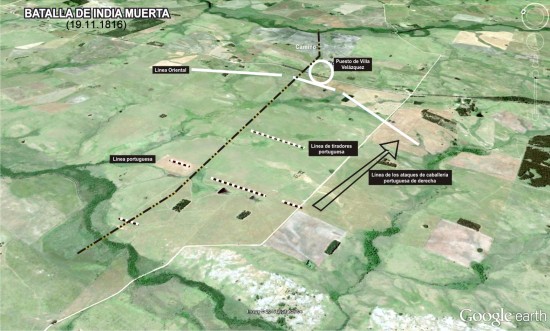 Plano de la Batalla de India Muerta y posiciones de las tropas en combate