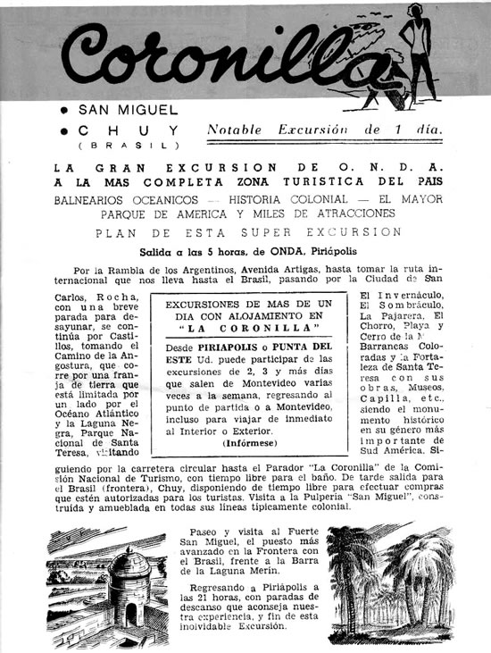 1961 - Guia de excursiones turísticas desde Piriápolis de empresa ONDA